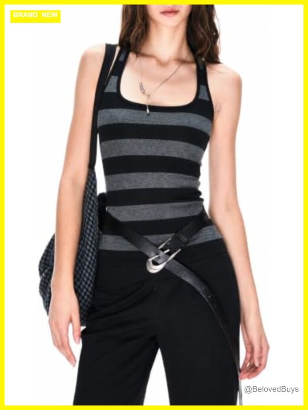 Striped Square Neck Sleeveless Crop Tank Top Y2K Grunge Fitted Camisole